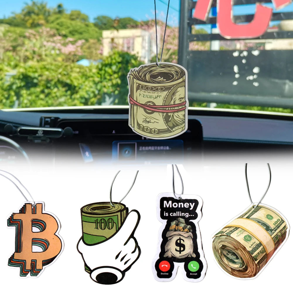 Dollar Bill Car Air Freshener - Lemon Scent Rearview Mirror Pendant