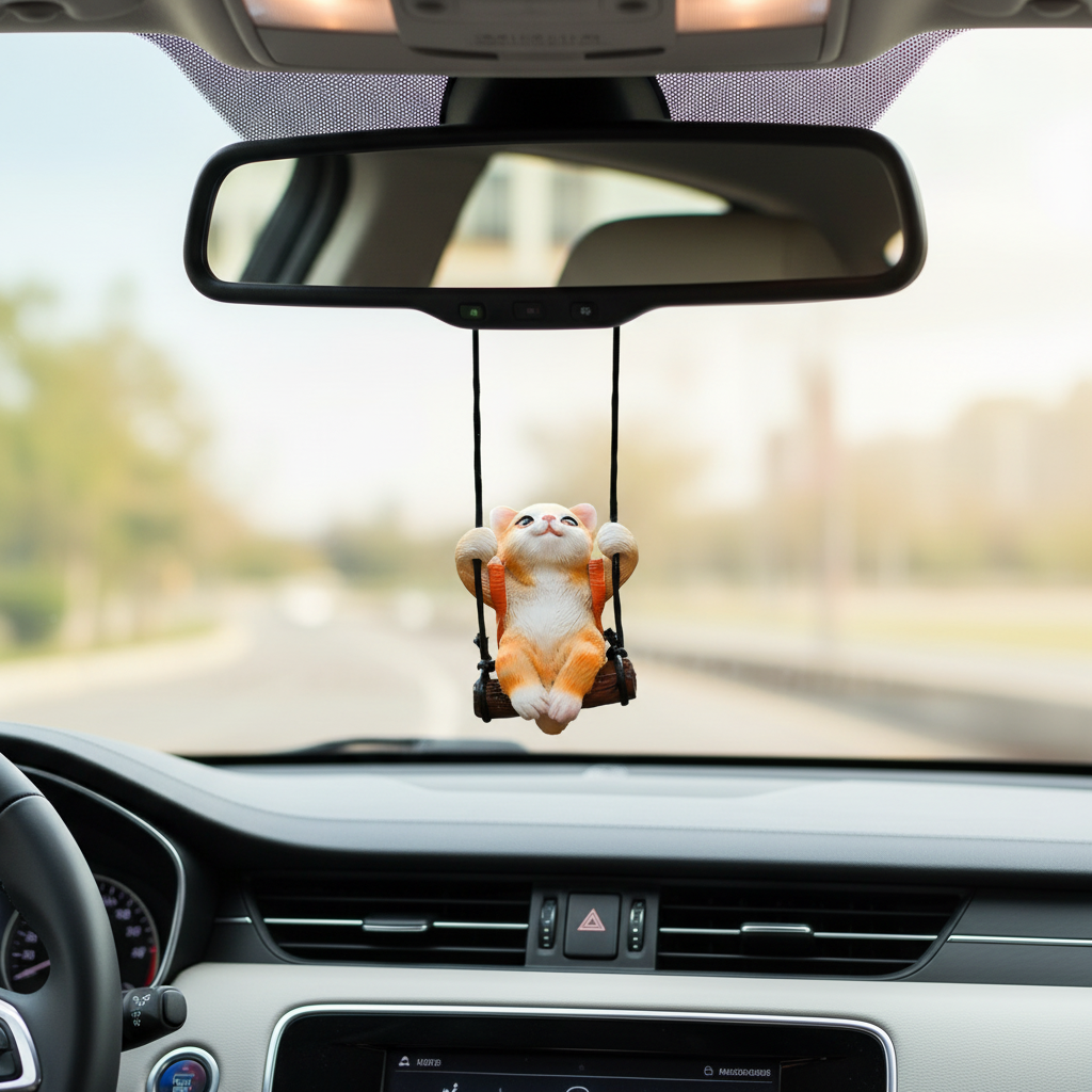 Cute Cat Rearview Mirror Pendant Poster