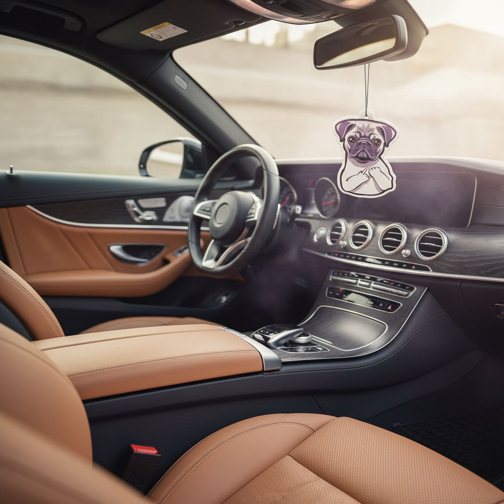 Cute Dog Air Freshener on Rearview Mirror